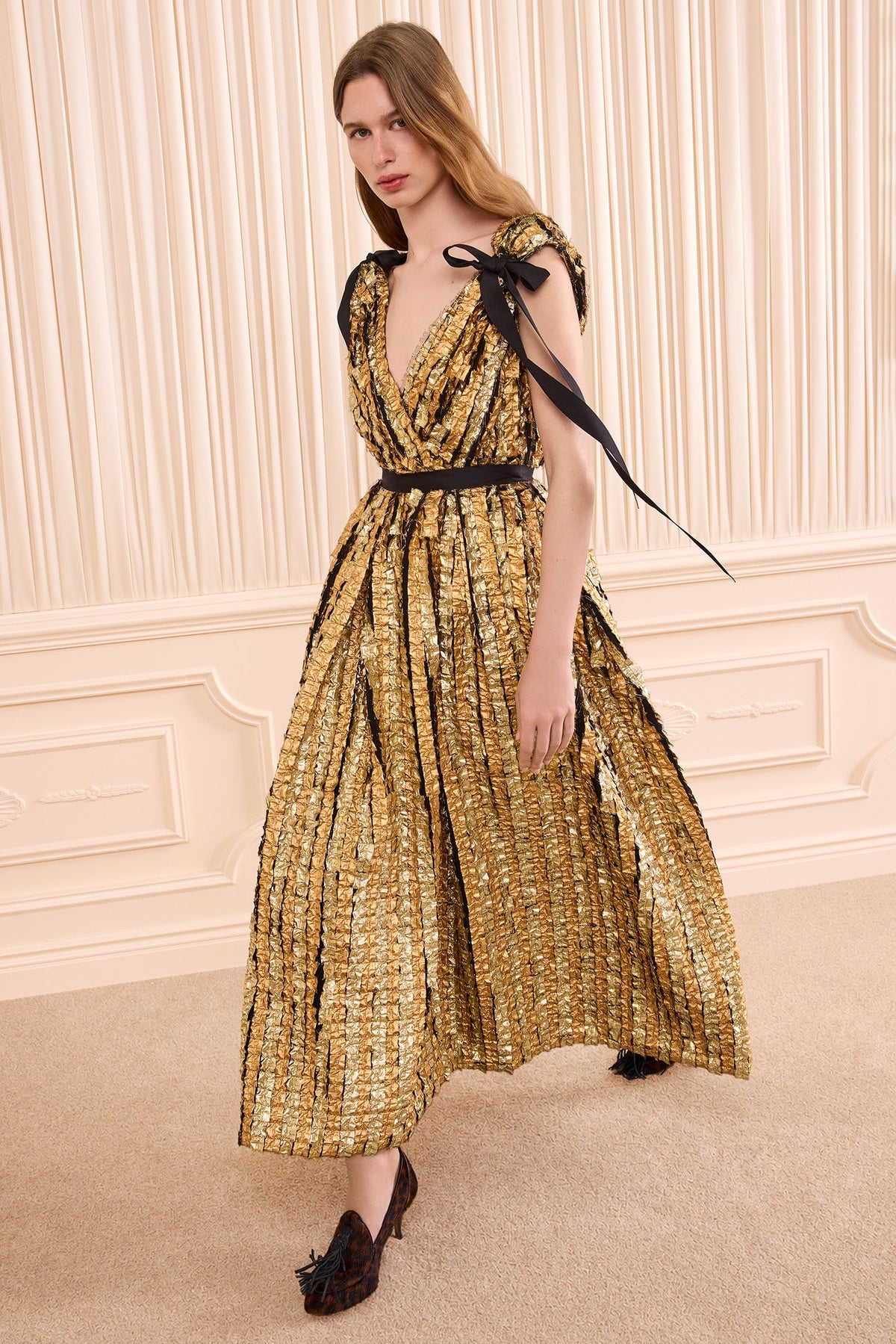 Karina Lurex Bow Dress - Gold