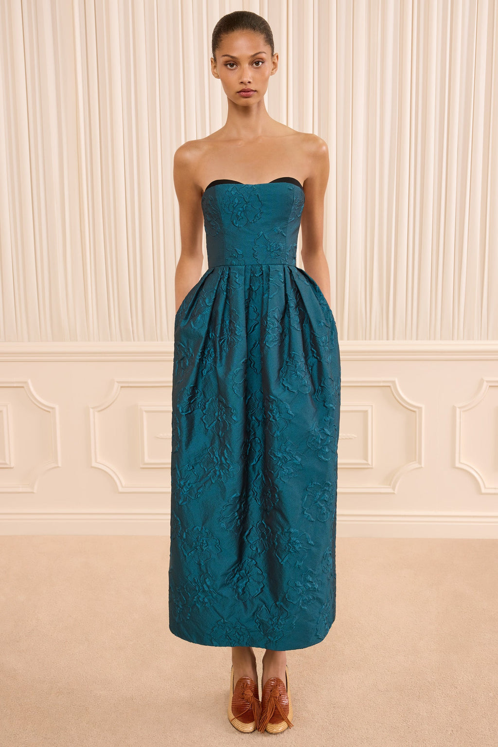 Katerina Strapless Cloque Dress - Beryl