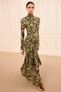 Katy Draped Jersey Dress - Khaki Floral