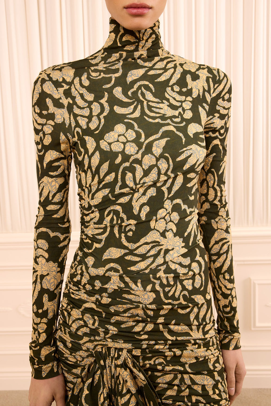 Katy Draped Jersey Dress - Khaki Floral