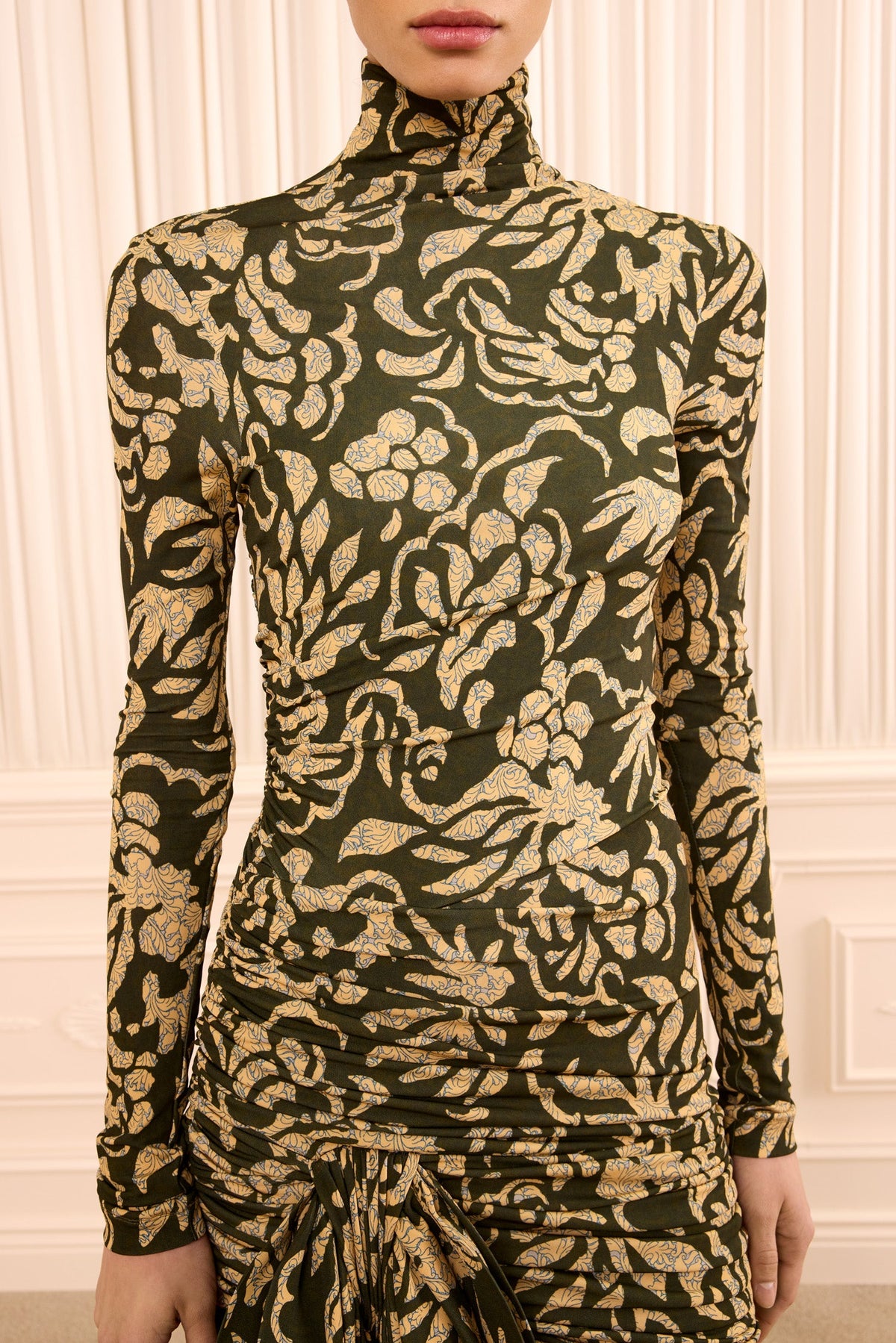 Katy Draped Jersey Dress - Khaki Floral