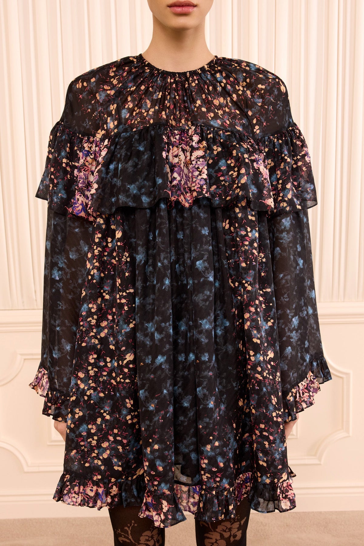 Lune Long Sleeve Silk Mini Dress - Eclipse