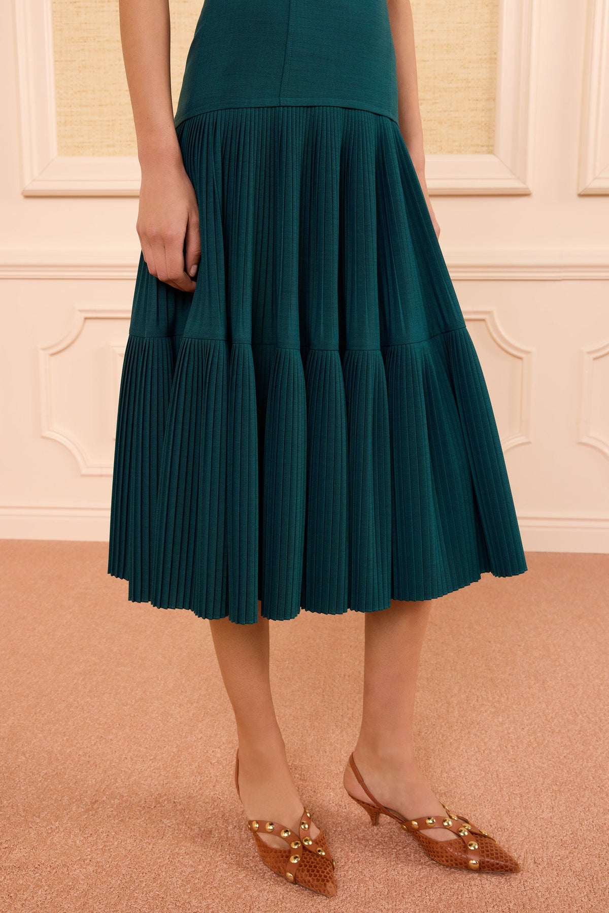 Matilda Pleated Wool Cami Dress - Verdite