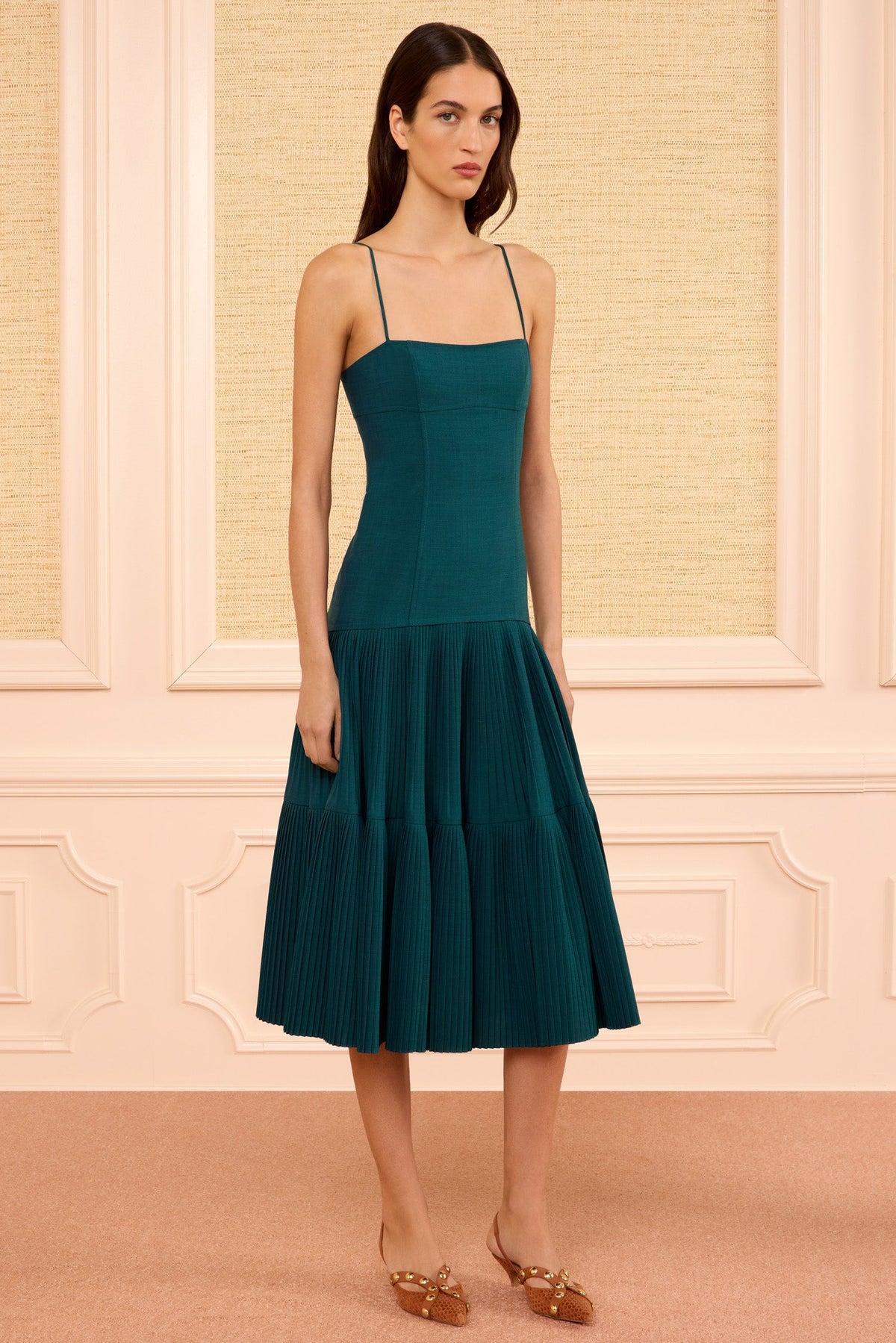 Matilda Pleated Wool Cami Dress - Verdite