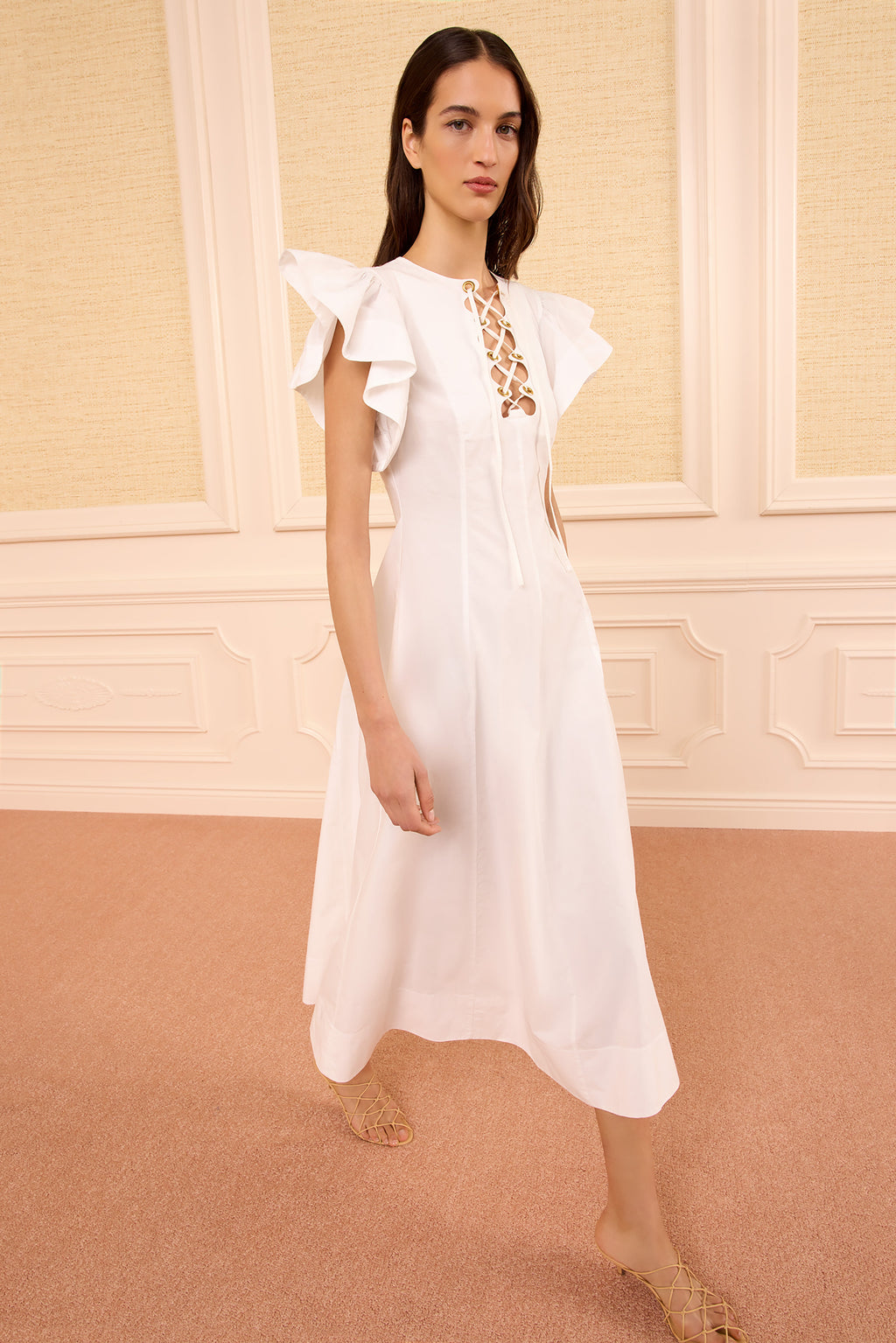 Odessa Cotton Dress with Lace Up - Cowrie