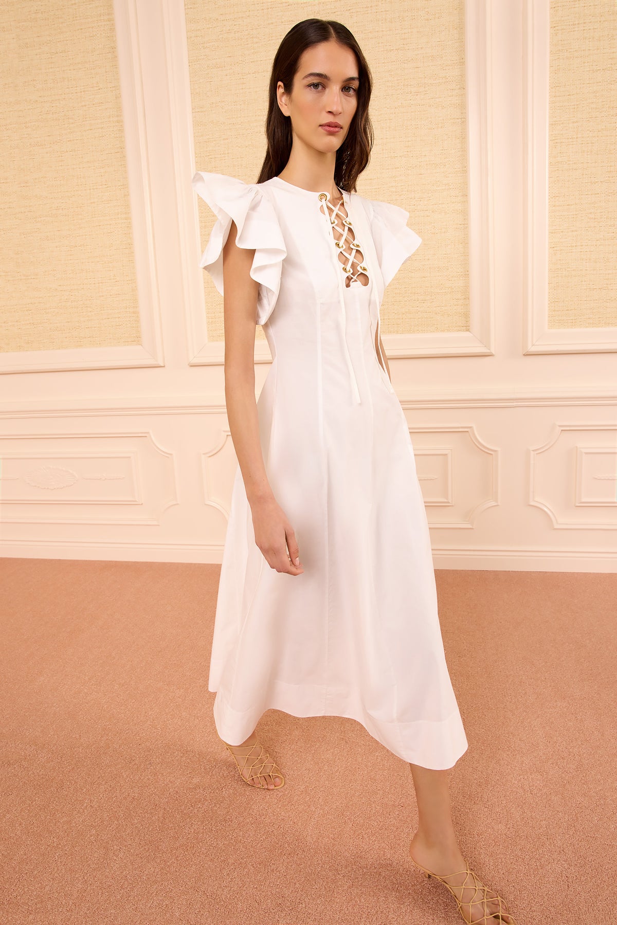 Odessa Cotton Dress with Lace Up - Cowrie