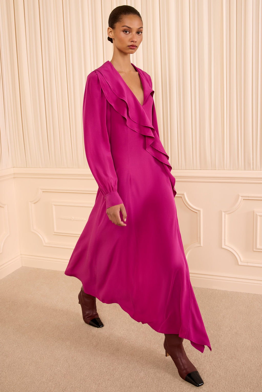 Sabrina Long Sleeve Silk Dress - Orchid