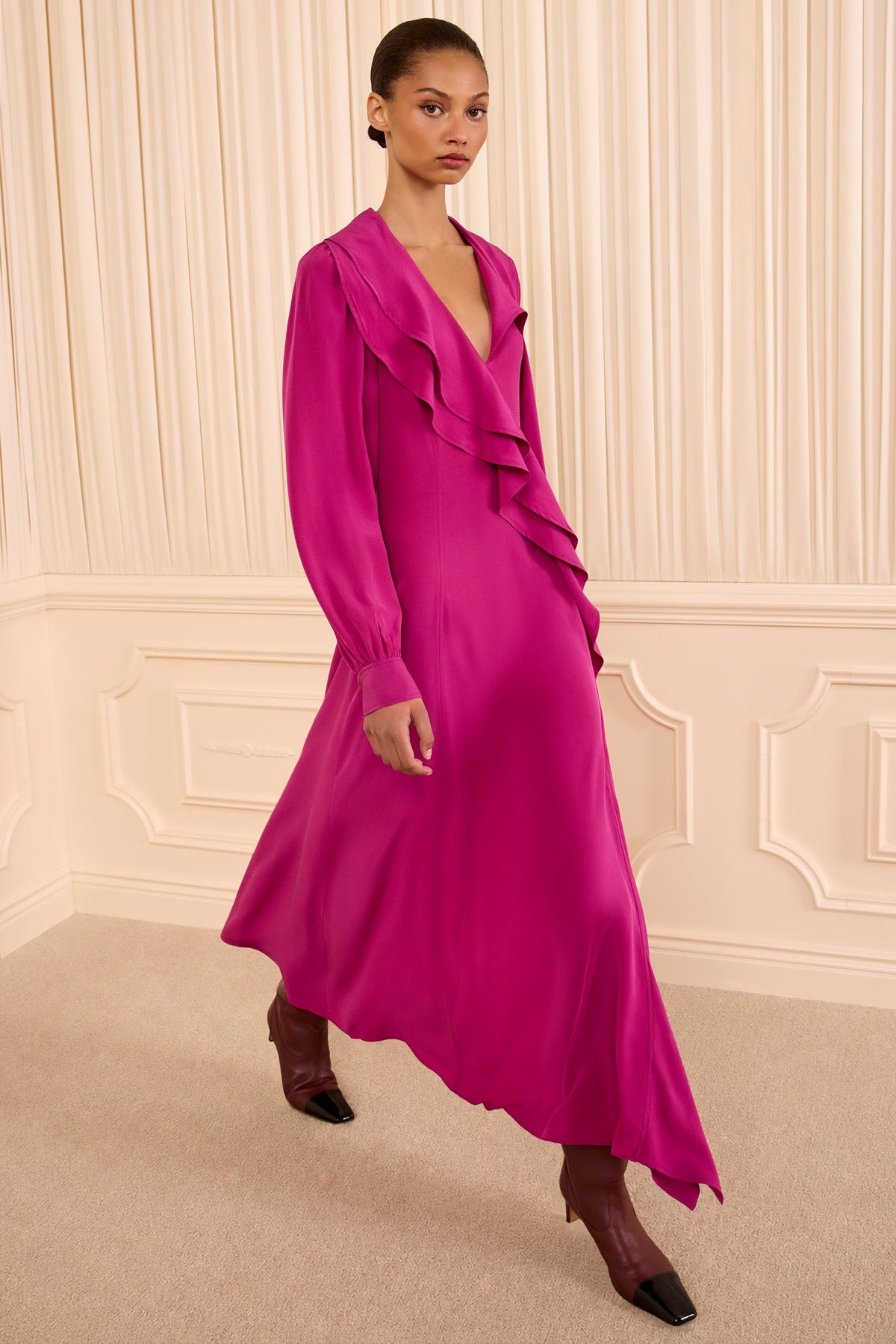 Sabrina Long Sleeve Silk Dress - Orchid