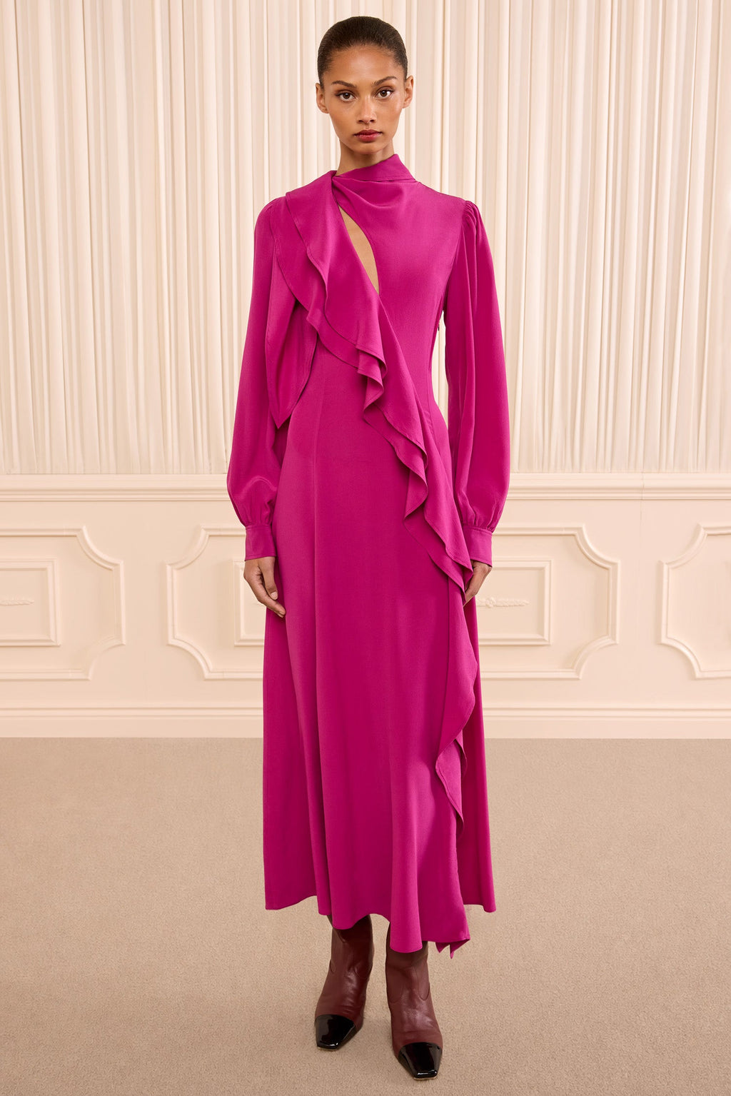 Sabrina Long Sleeve Silk Dress - Orchid