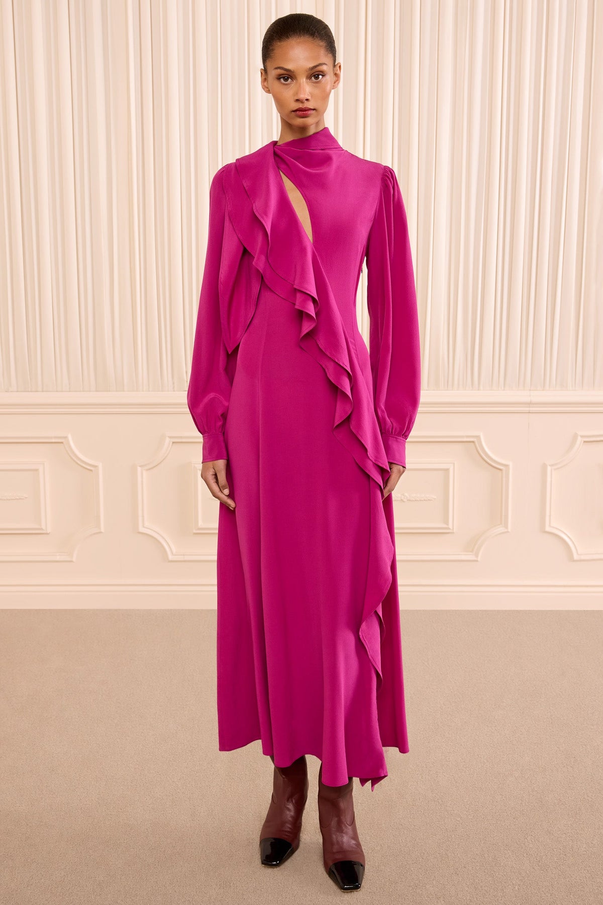 Sabrina Long Sleeve Silk Dress - Orchid