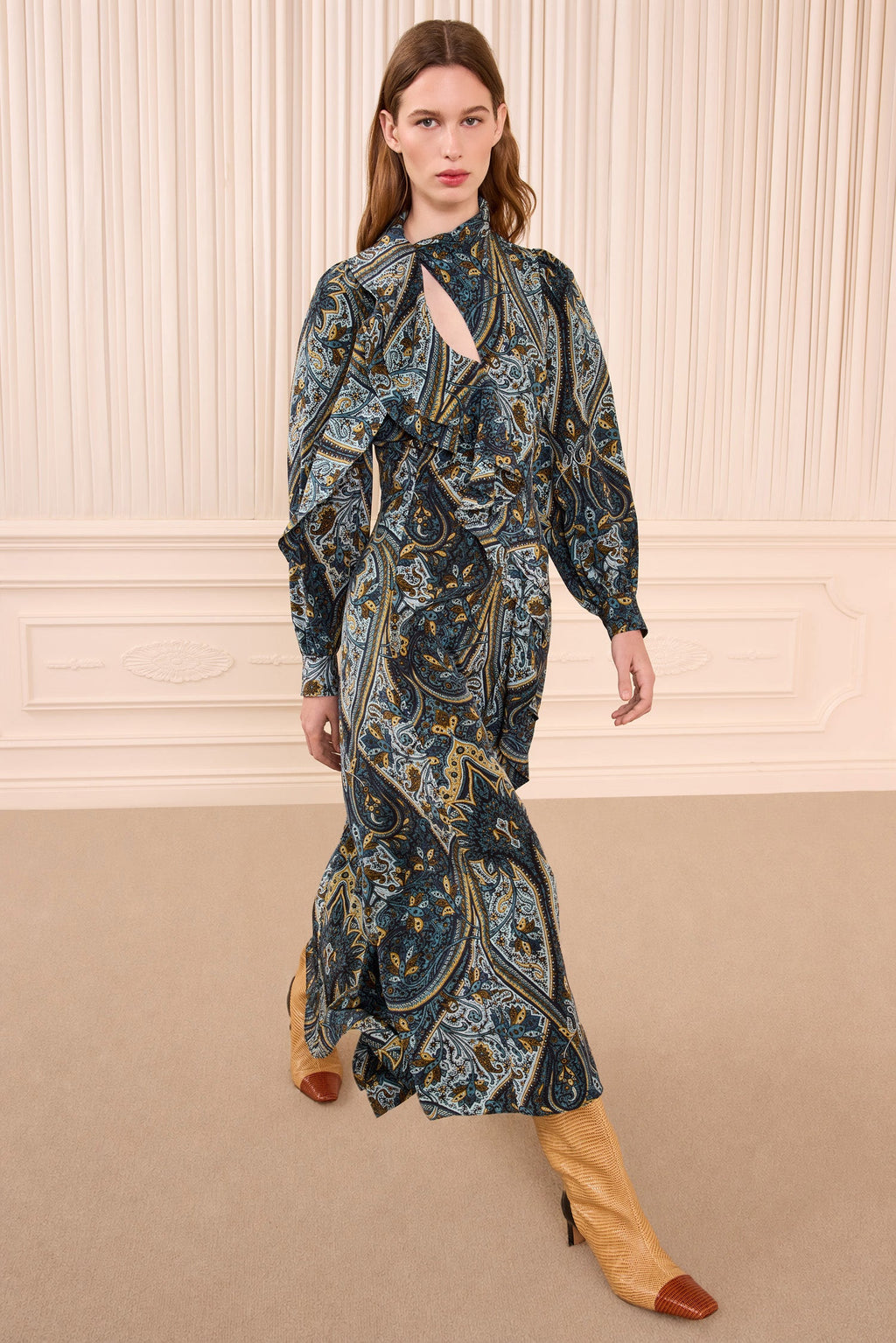 Sabrina Long Sleeve Silk Dress - Prussian