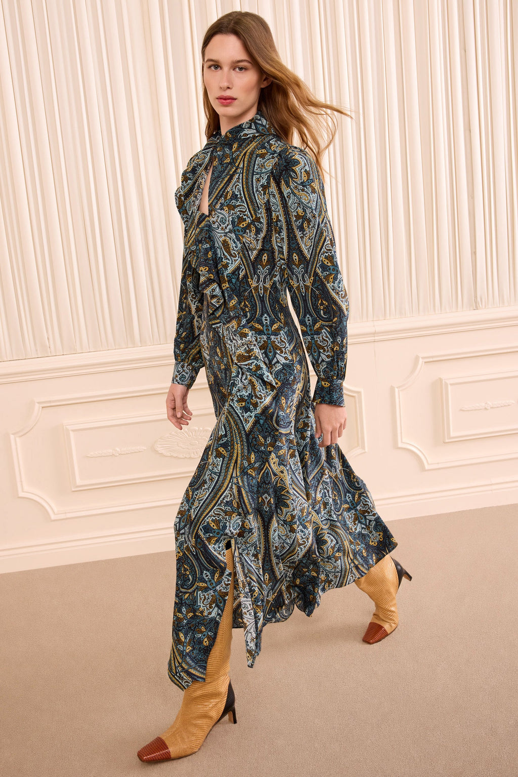 Sabrina Long Sleeve Silk Dress - Prussian