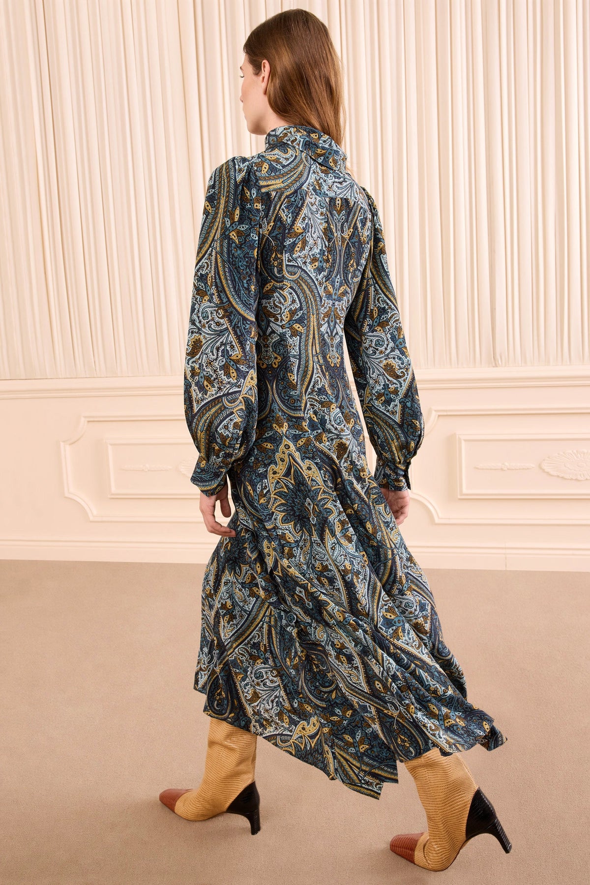 Sabrina Long Sleeve Silk Dress - Prussian