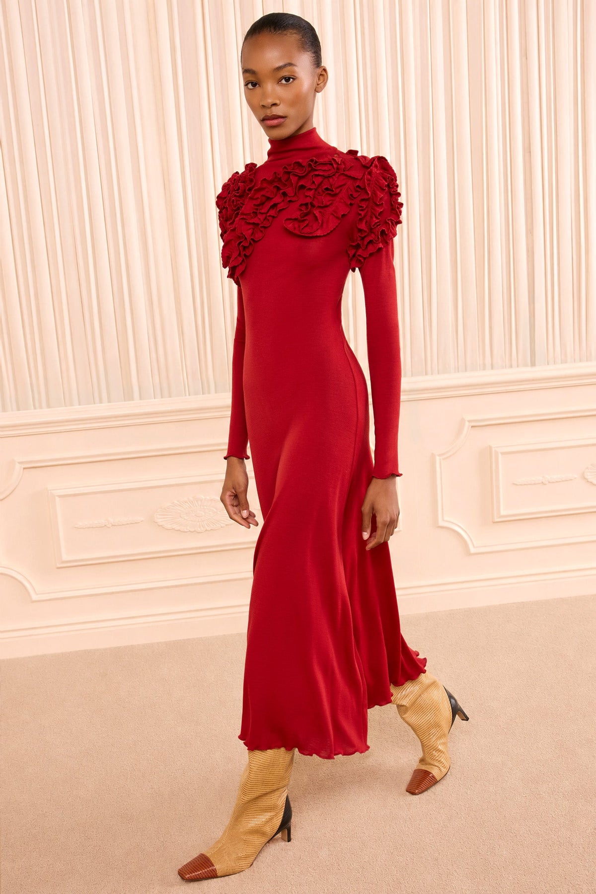 Solene Long Sleeve Jersey Dress - Claret