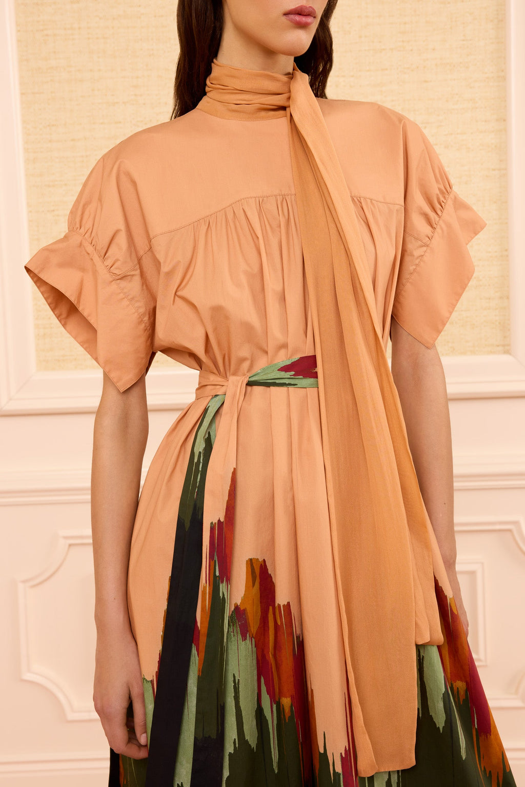 Studio Cotton Dress with Chiffon Tie - Agate