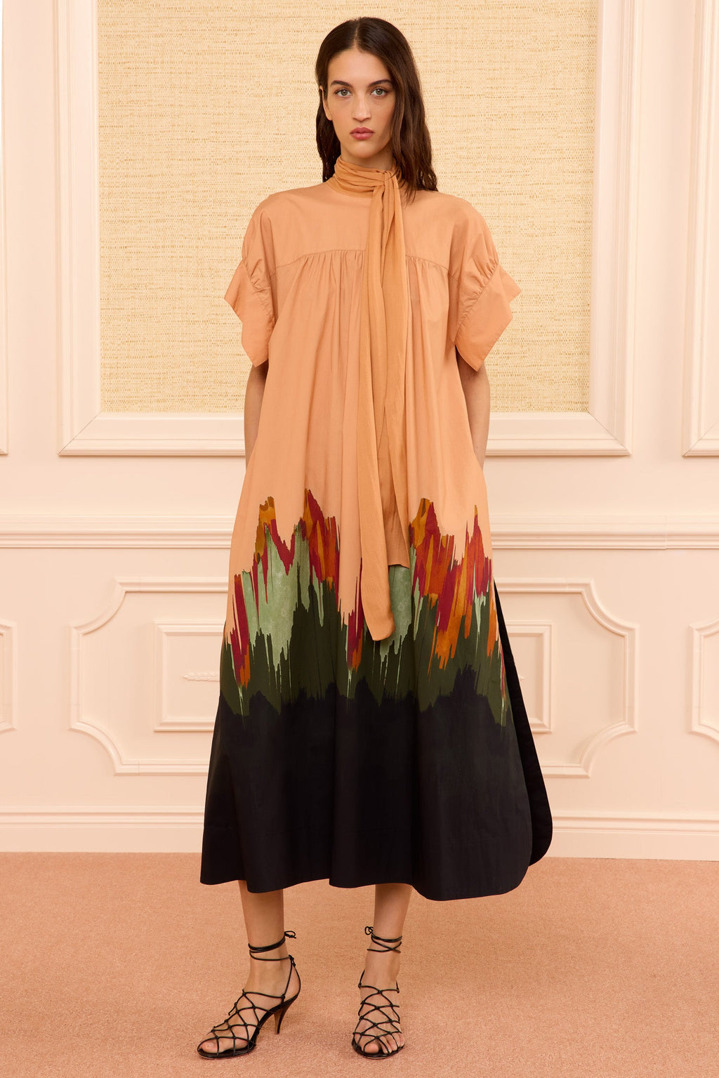 Studio Cotton Dress with Chiffon Tie - Agate