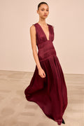Tasneem Deep V Gown - Claret