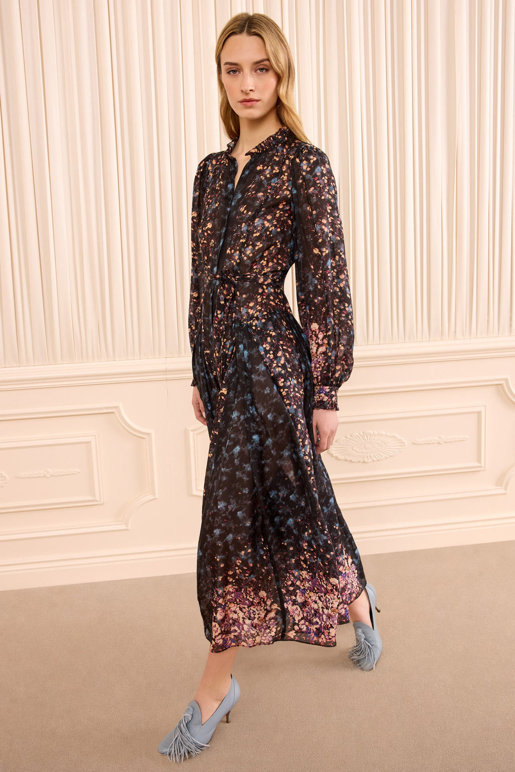Tessa Long Sleeve Silk Dress - Eclipse