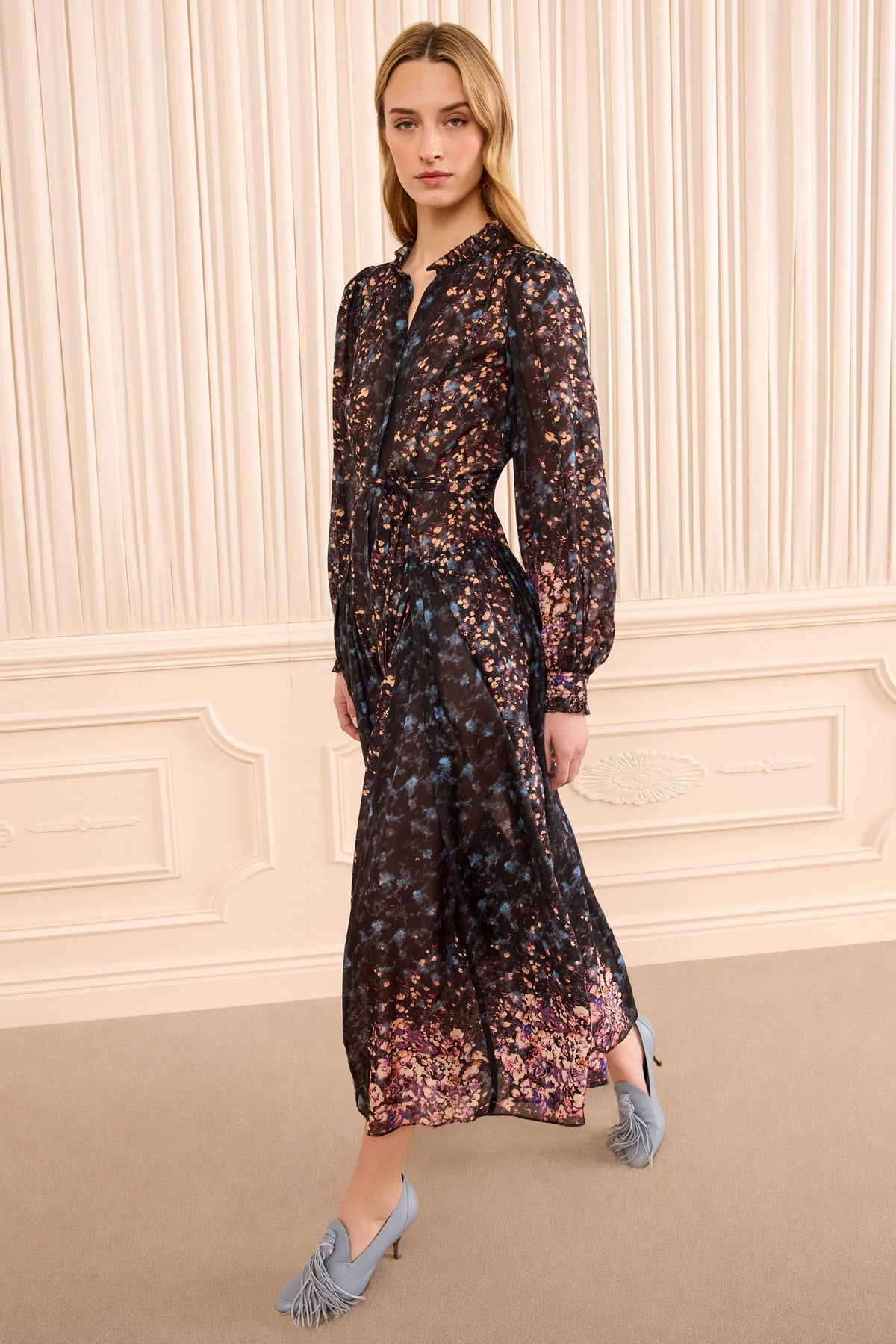Tessa Long Sleeve Silk Dress - Eclipse