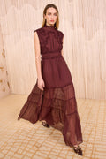 Verona Silk Smocked Gown - Mahogany