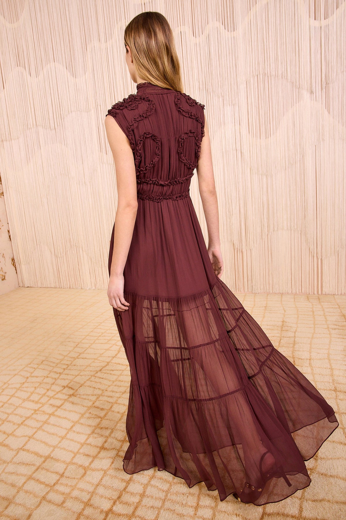Verona Silk Smocked Gown - Mahogany
