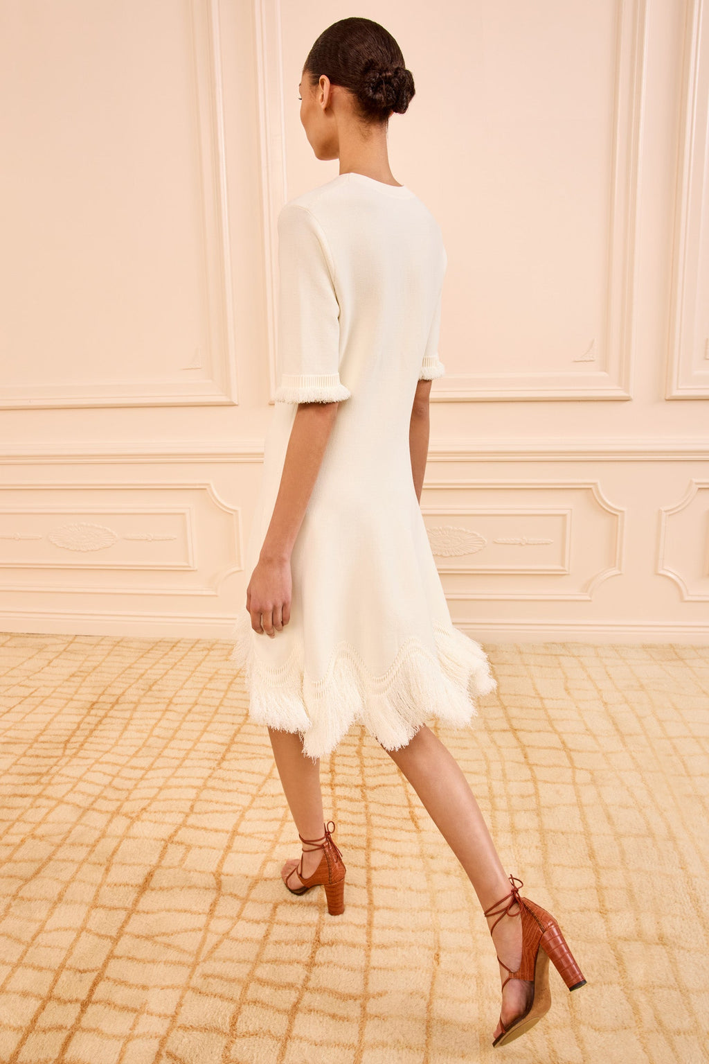 Vittoria Knit Dress with Fringe - Cowrie