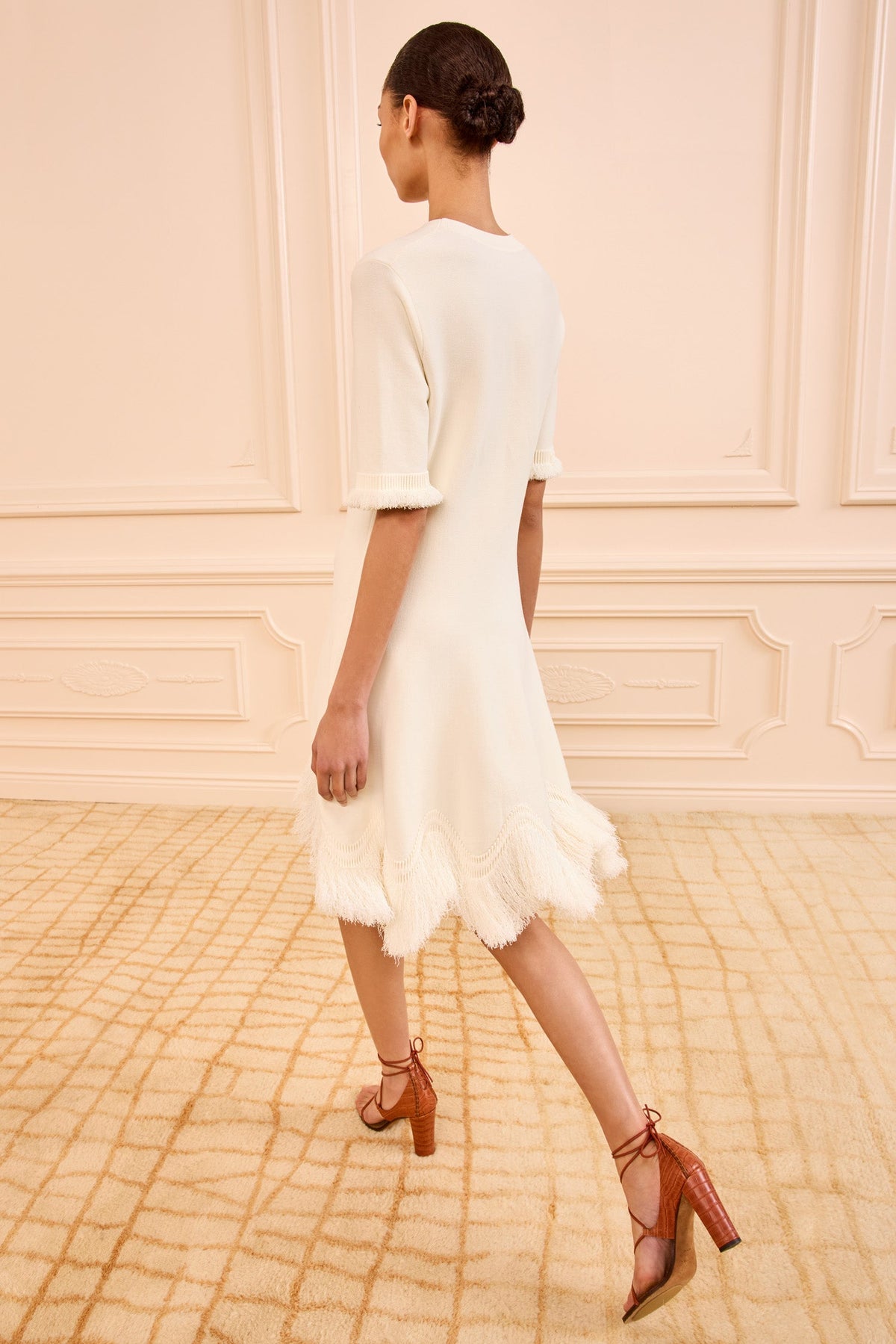 Vittoria Knit Dress with Fringe - Cowrie