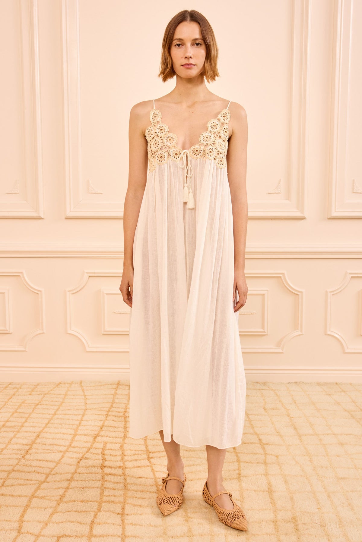 Zadie Dress Coverup with Crochet Detail - Creme