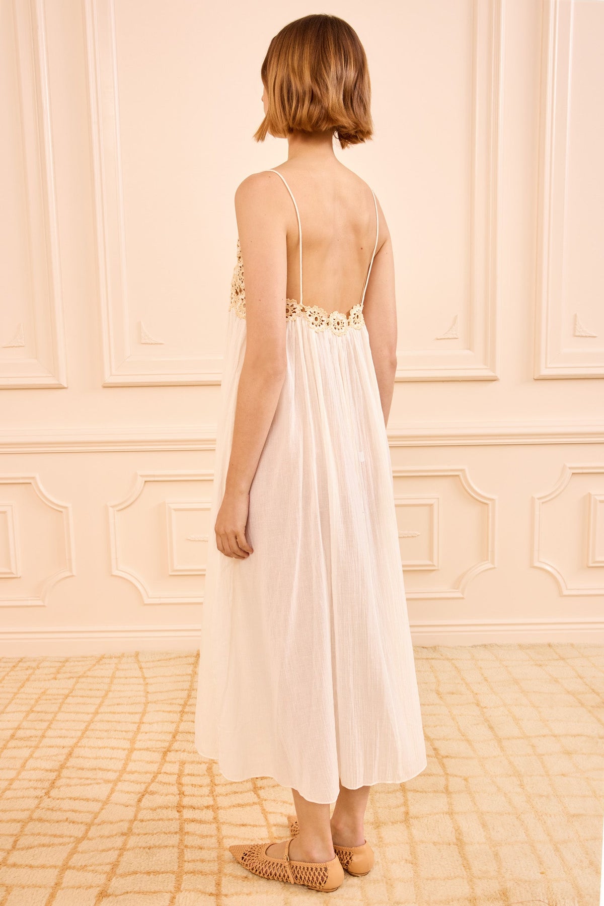 Zadie Dress Coverup with Crochet Detail - Creme