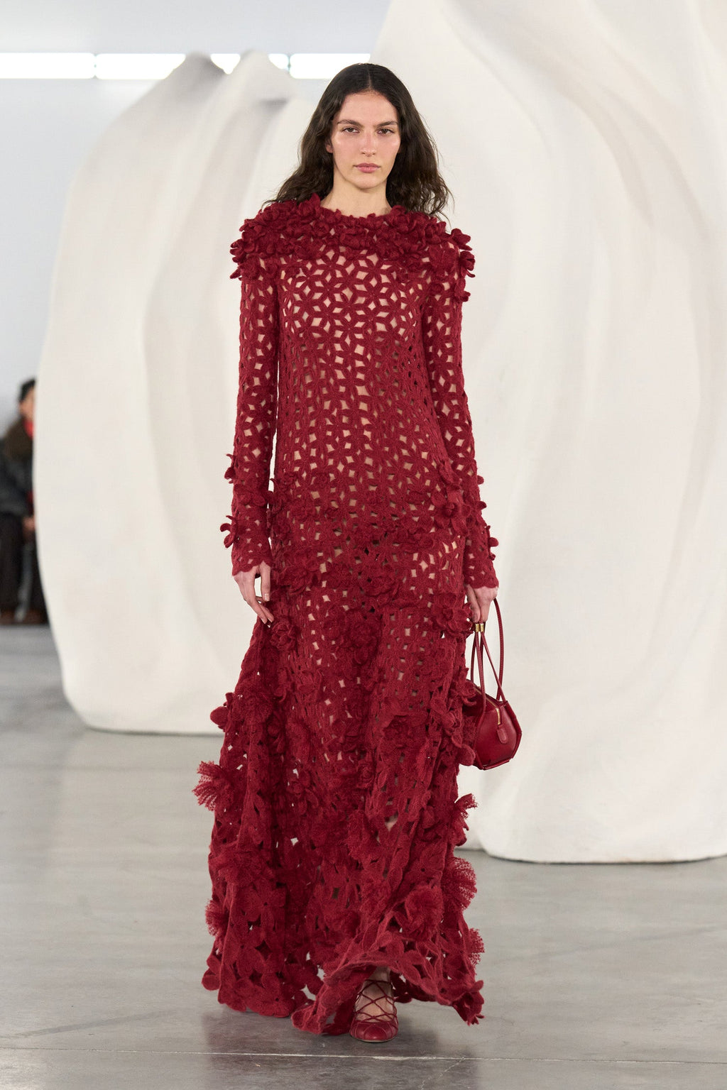 Astrid Crochet Dress with Embroidered Flowers - Cerise
