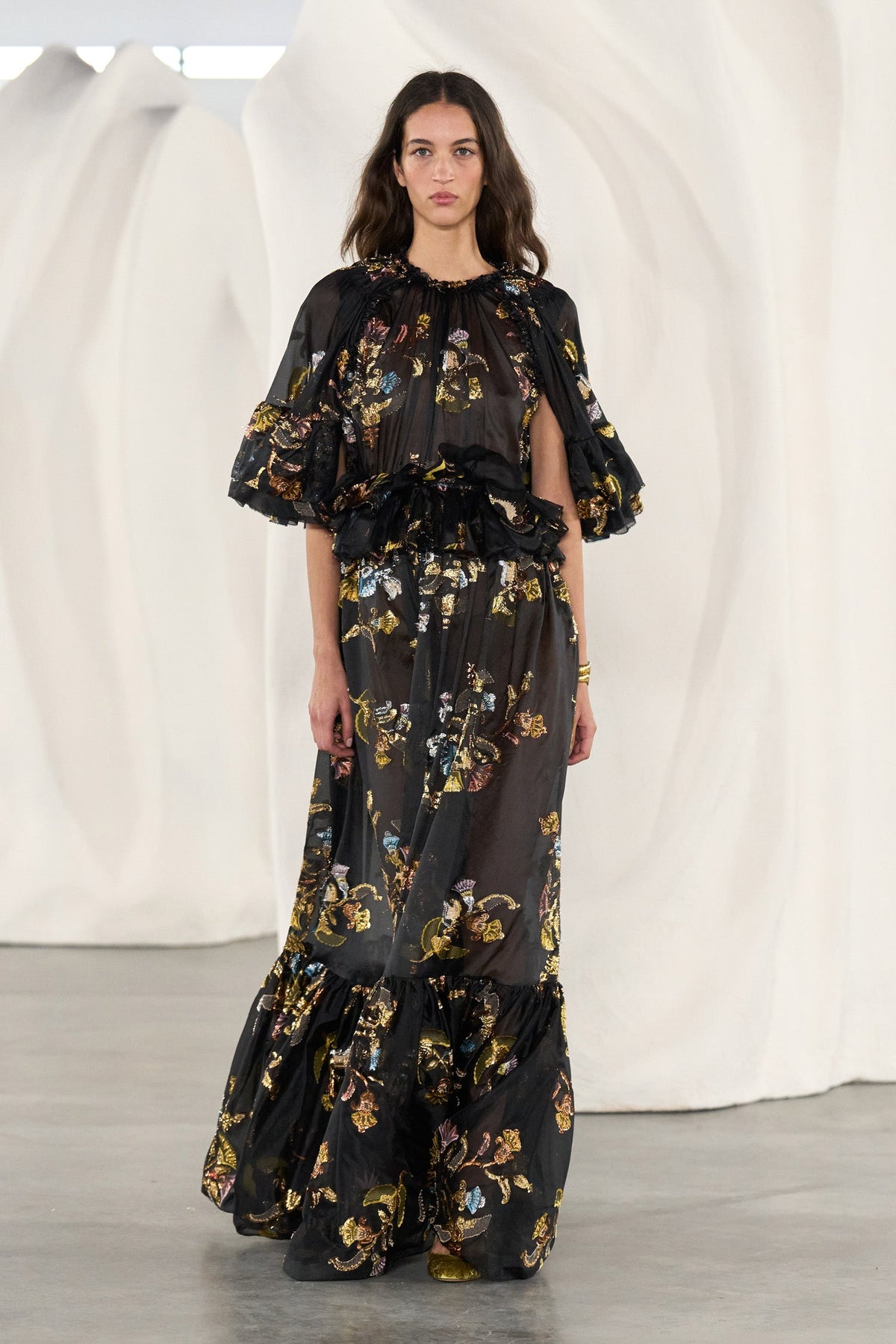 Diann Ruffled Silk Gown - Raven
