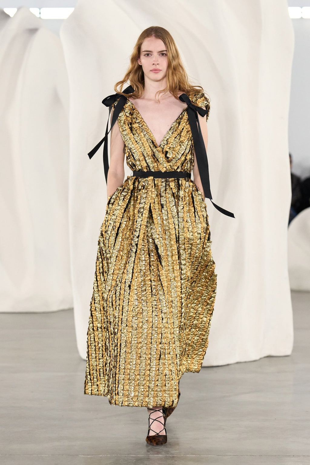 Karina Lurex Bow Dress - Gold