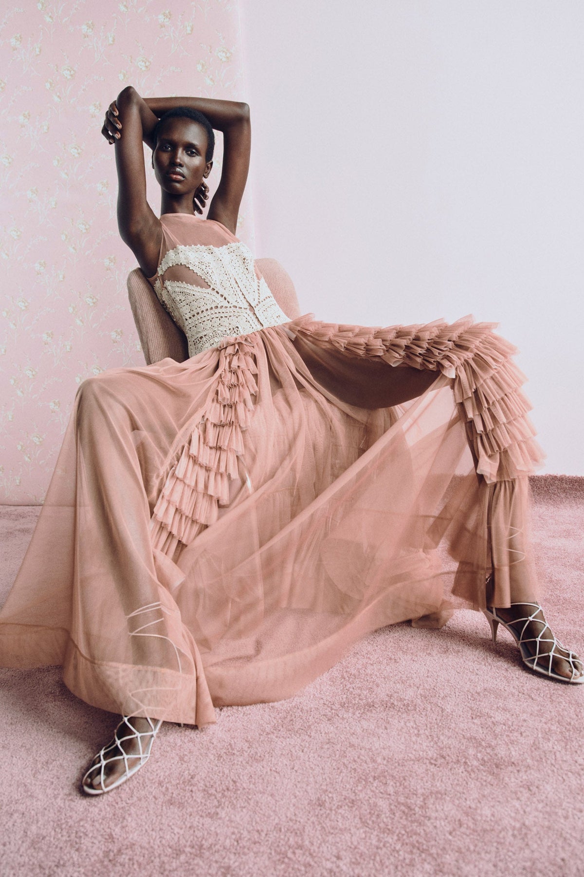 Orla Crochet & Tulle Dress - Sandstone