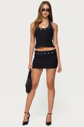 Havana Grommet Ribbed Foldover Mini Skort