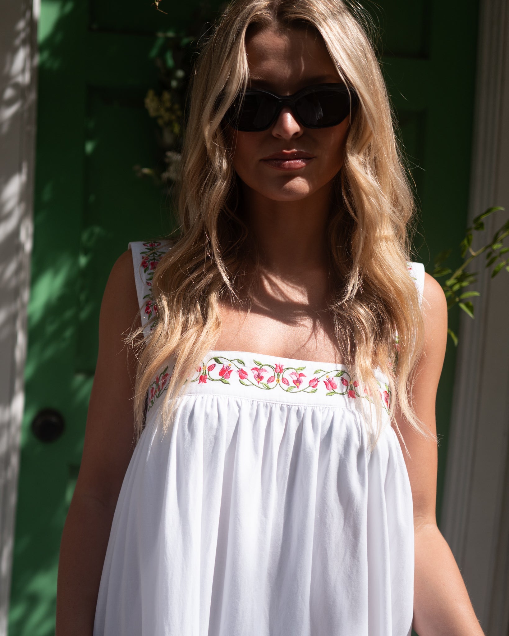 The Greek Isles - Bougainvillea Embroidered Cotton Maxi Dress