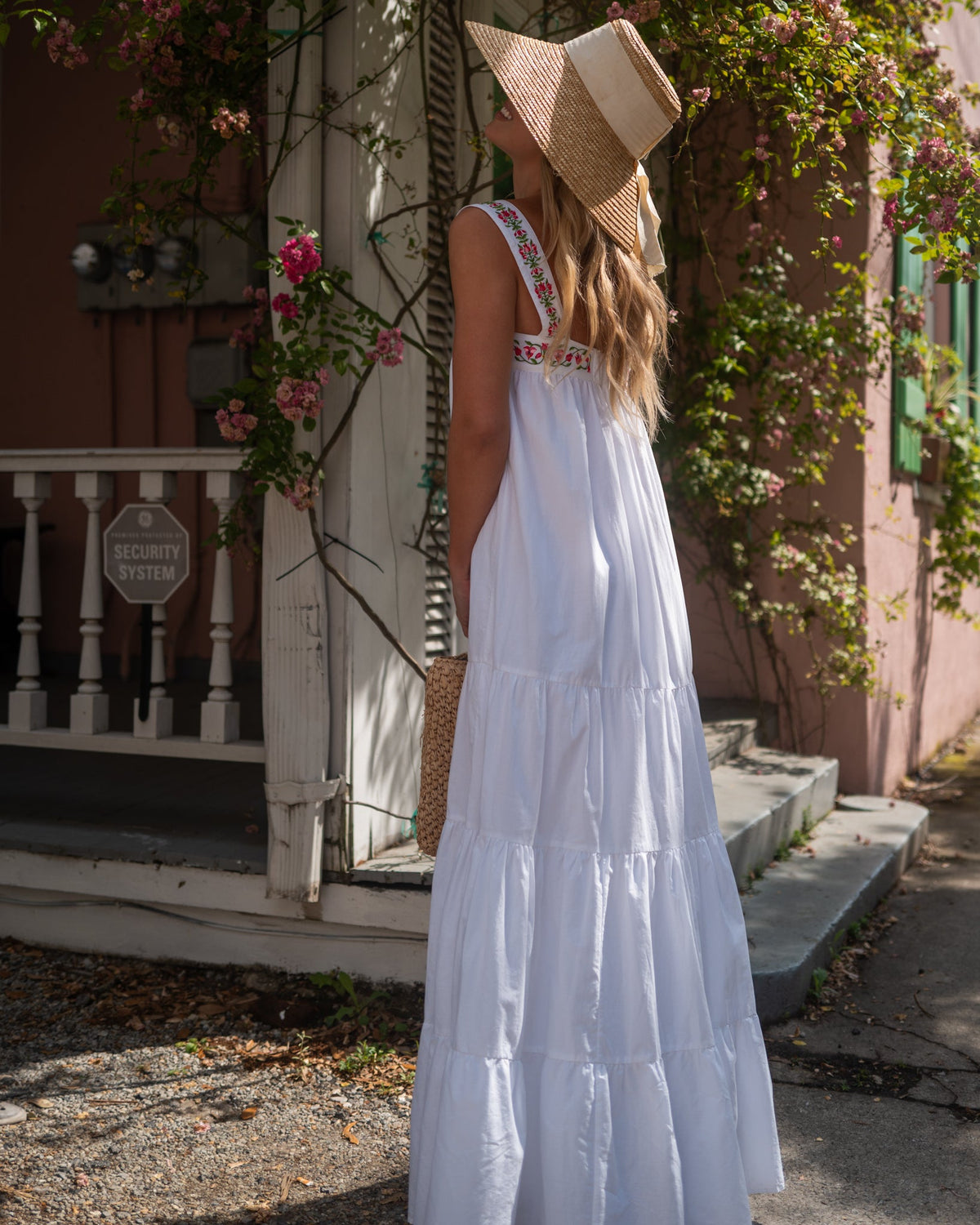 The Greek Isles - Bougainvillea Embroidered Cotton Maxi Dress