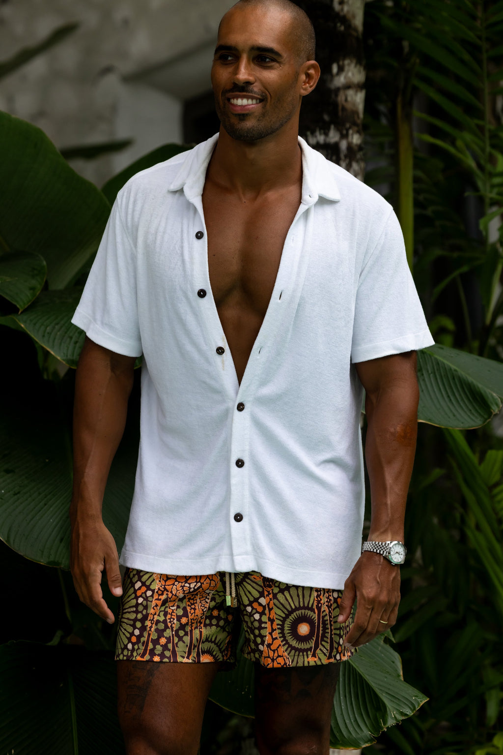 The Casa Blanca - Short Sleeve White Terry Cabana Button-down Shirt