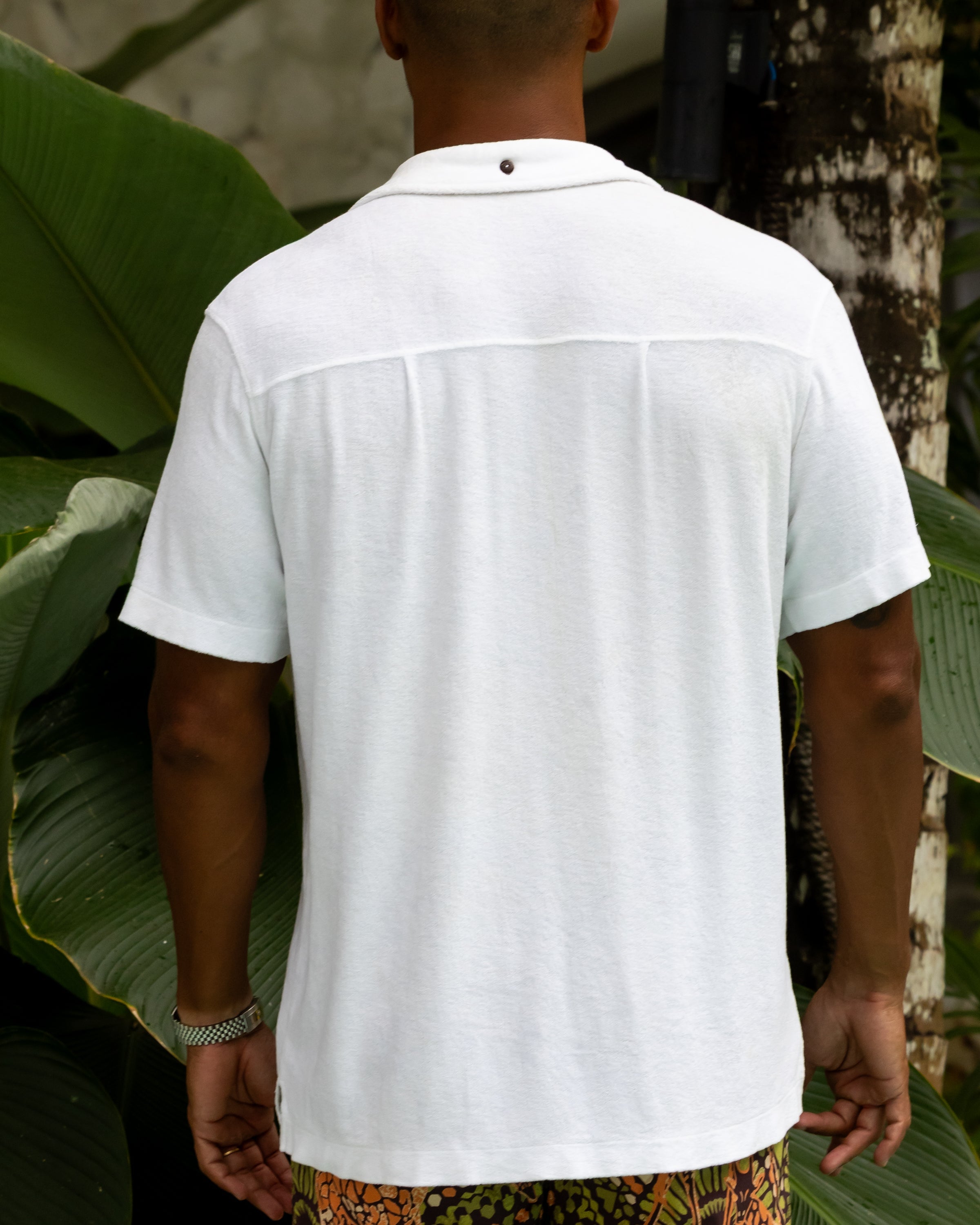 The Casa Blanca - Short Sleeve White Terry Cabana Button-down Shirt