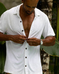 The Casa Blanca - Short Sleeve White Terry Cabana Button-down Shirt