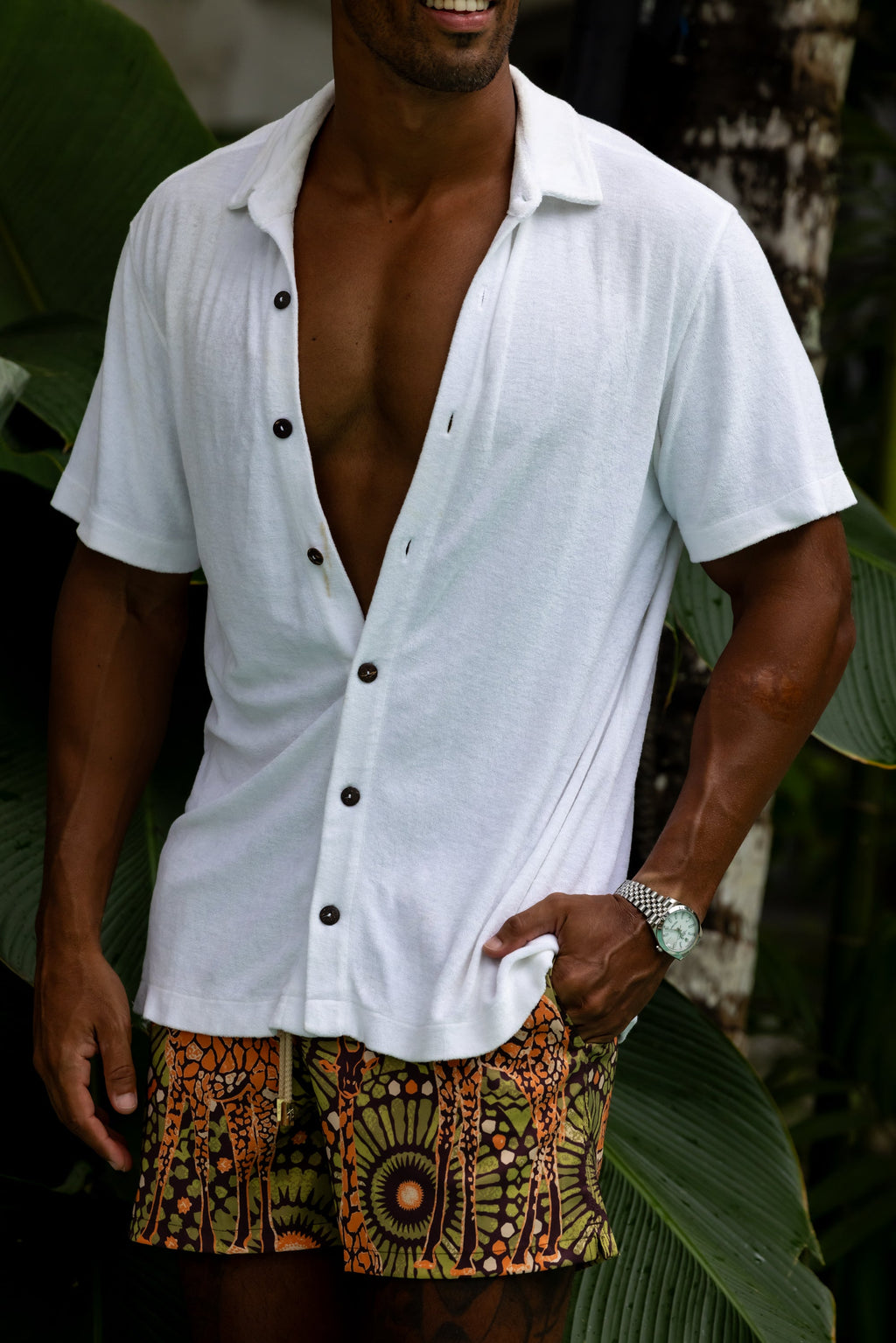 The Casa Blanca - Short Sleeve White Terry Cabana Button-down Shirt