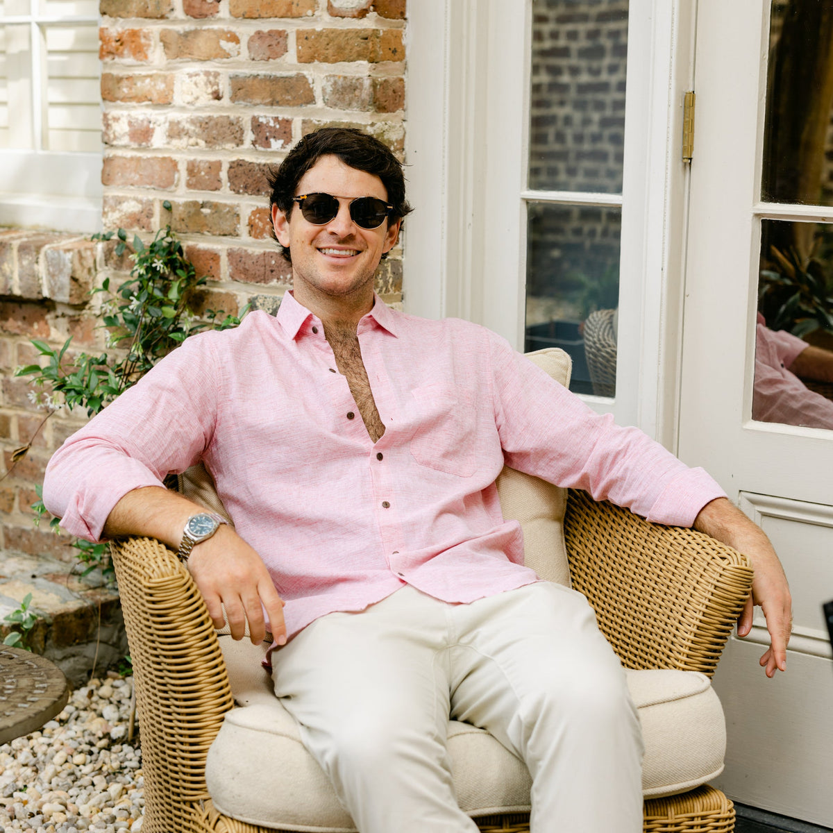 The Rosé Blusher - Long Sleeve Pink Linen Shirt