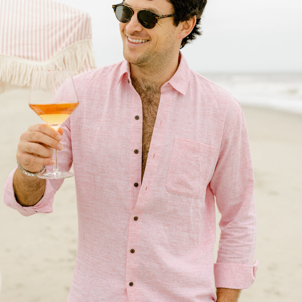 The Rosé Blusher - Long Sleeve Pink Linen Shirt