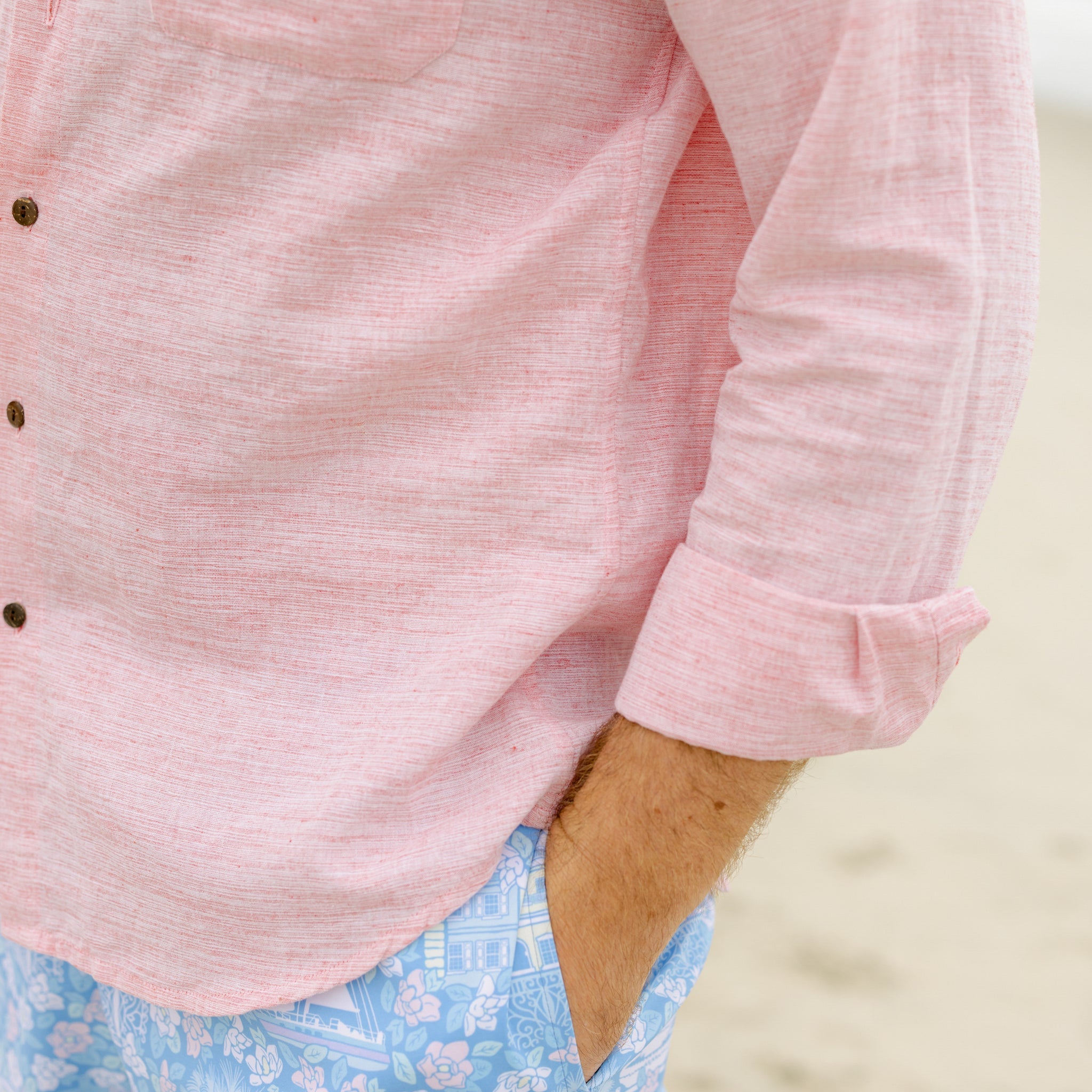 The Rosé Blusher - Long Sleeve Pink Linen Shirt