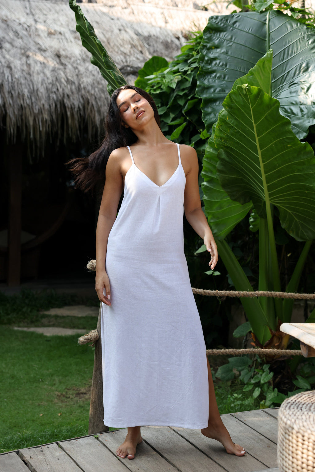 The Santorini - Solid White Linen Beach Dress