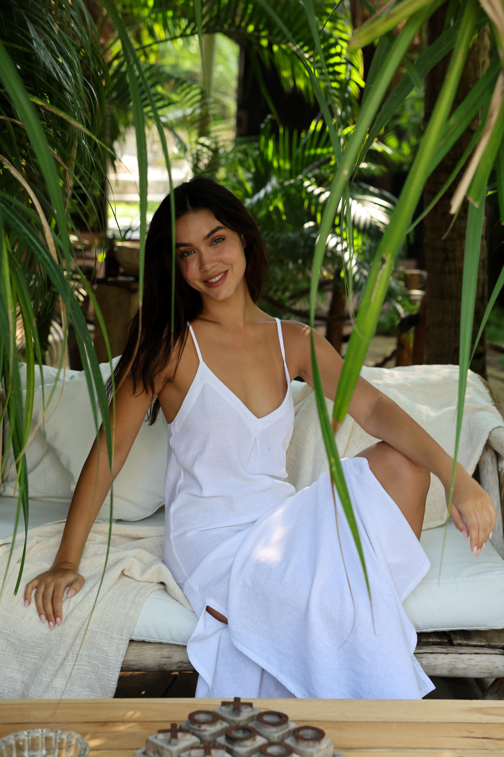 The Santorini - Solid White Linen Beach Dress