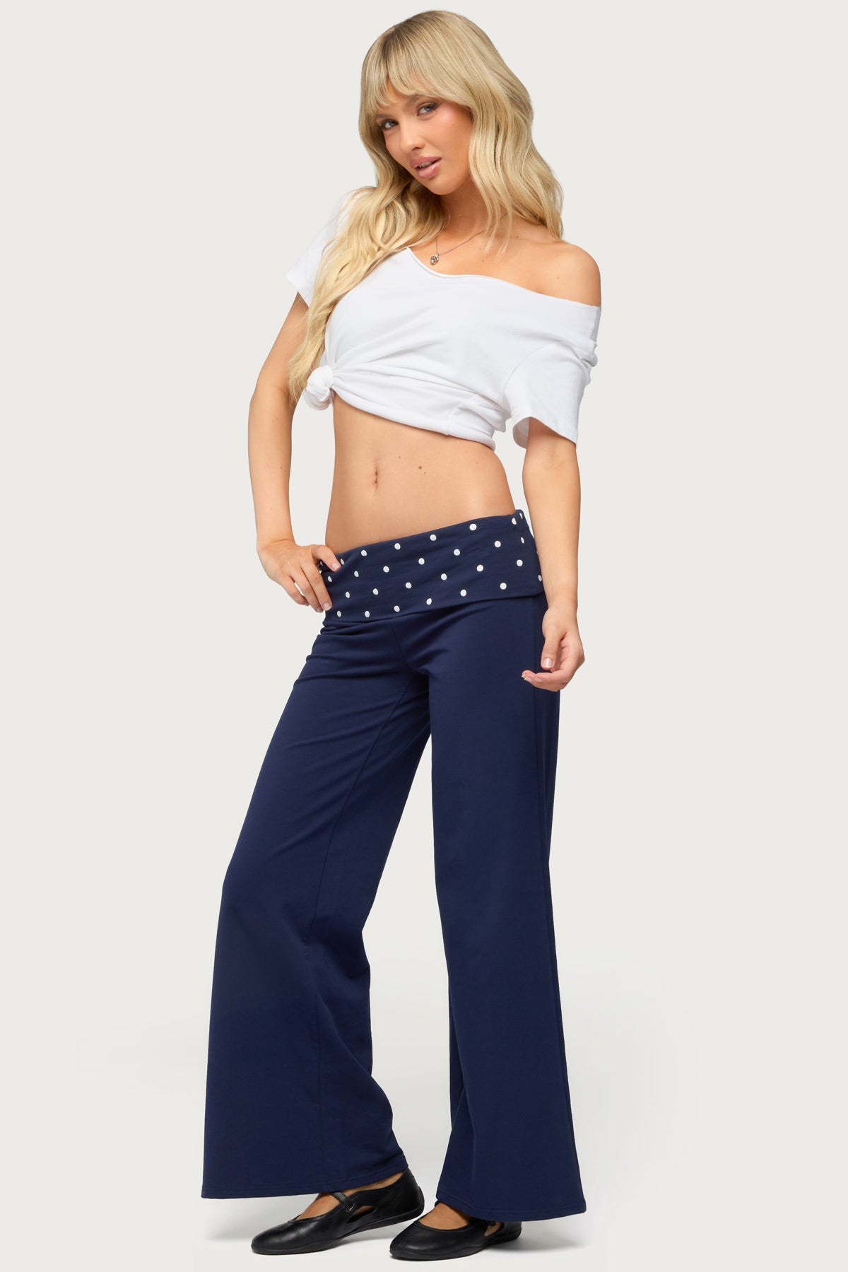 Petite Reeva Polka Dot Foldover Pants