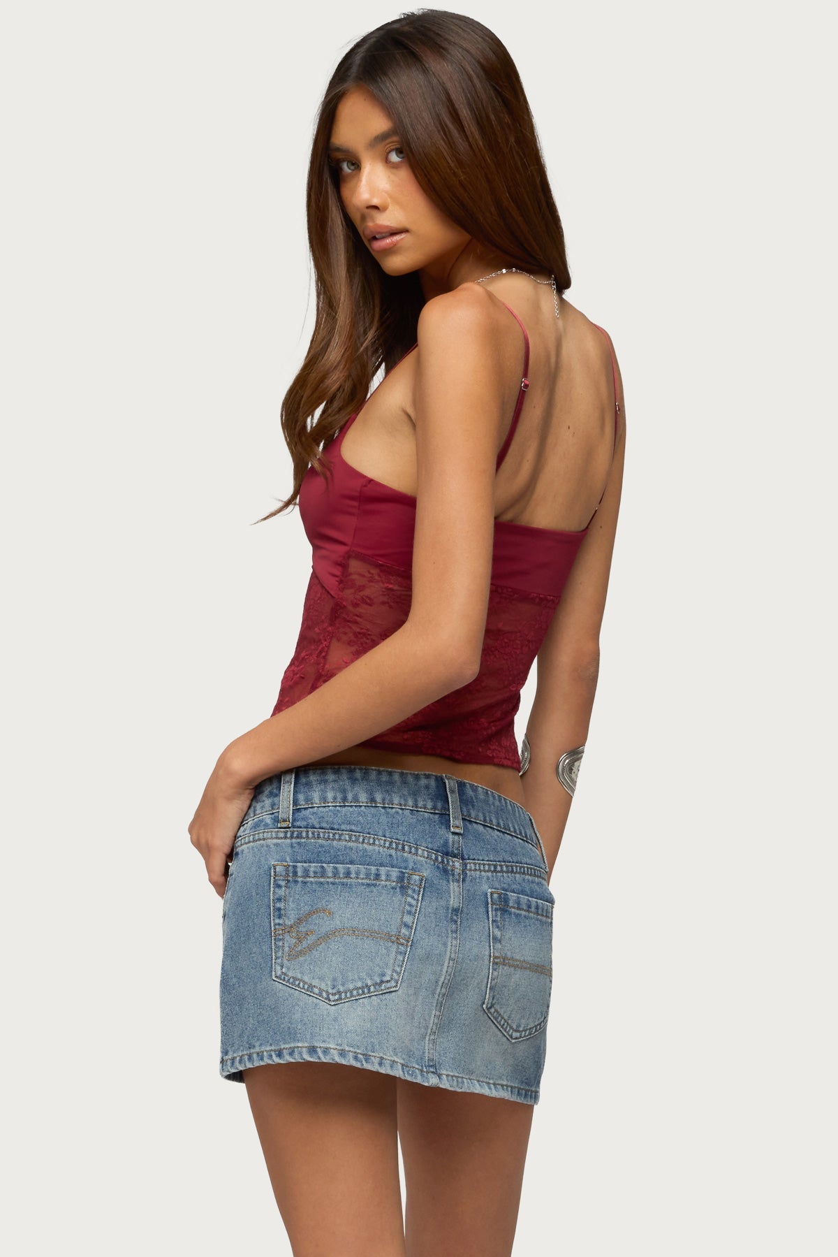Damarie Cutout Ruched Sheer Lace Top