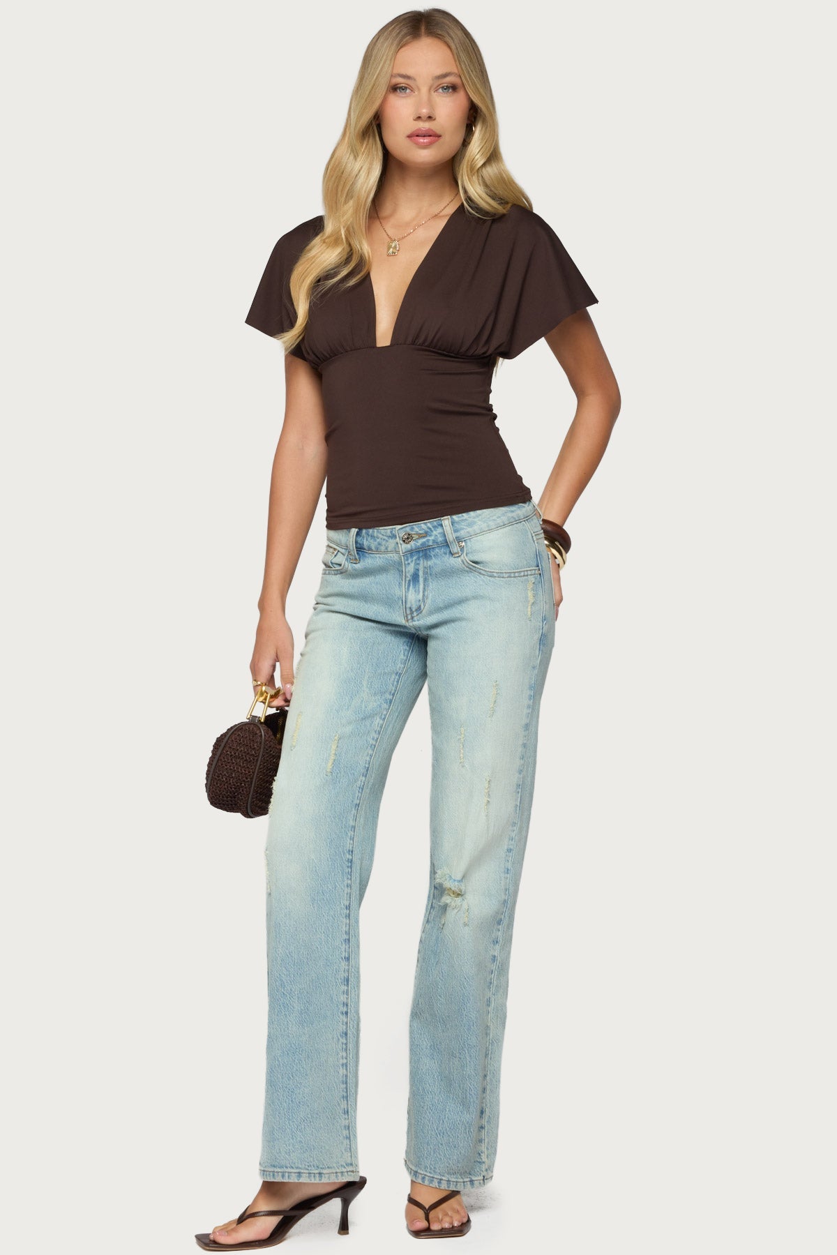 Flutter Plunging V Neck Top