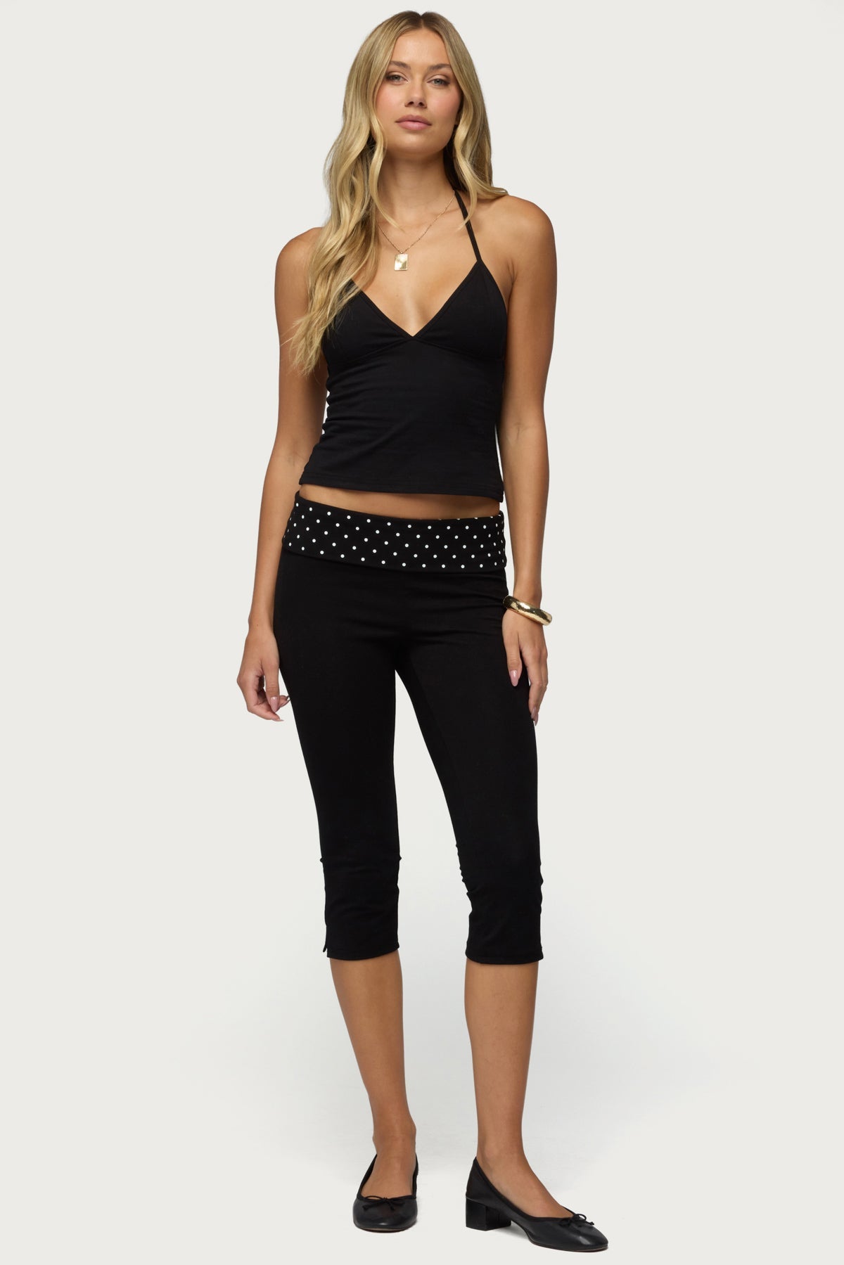 Genni Polka Dot Foldover Capri Pants