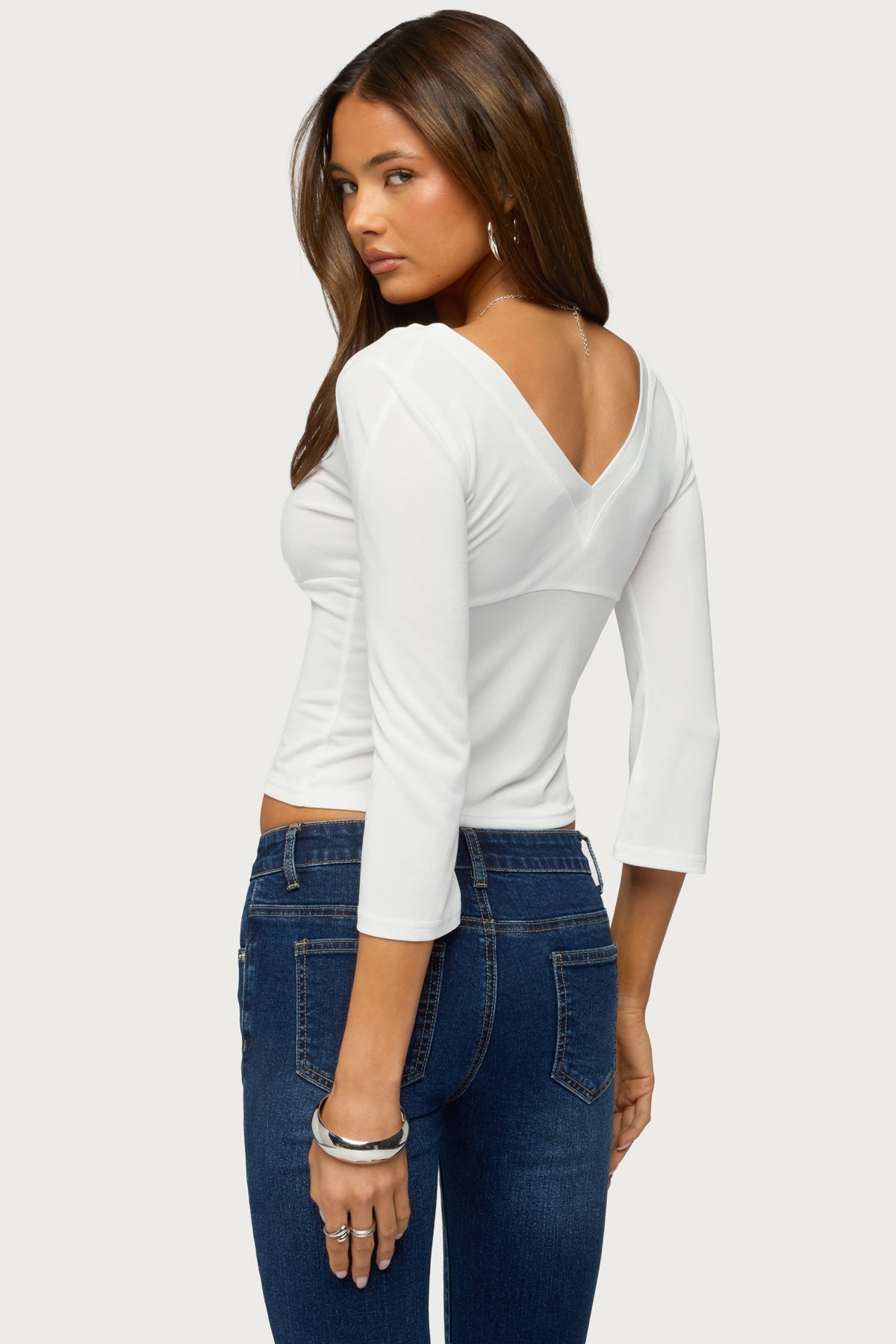 Mar V Neck Three-Quarter Sleeve Top
